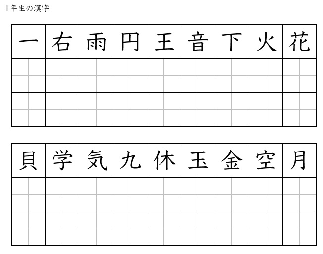 Japanese Kanji Writing Practice Sheets
